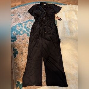 Hint Of Blush Ladies Large Button Up Wide Leg Elegant Black Jumpsuit